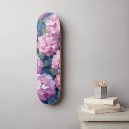 Skateboard Hortensias Florales Rosa Sonrojado