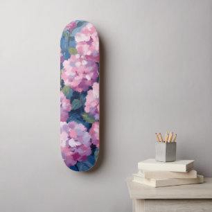 Skateboard Hortensias Florales Rosa Sonrojado