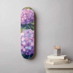Skateboard Hortensias Moradas Acuarela Floral