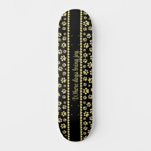 Skateboard Huellas de garra doradas en negro con nombre perso