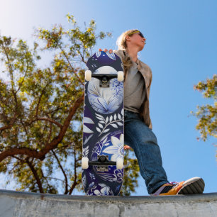 Skateboard Huevo de Pascua Floral Azul Escandinavo