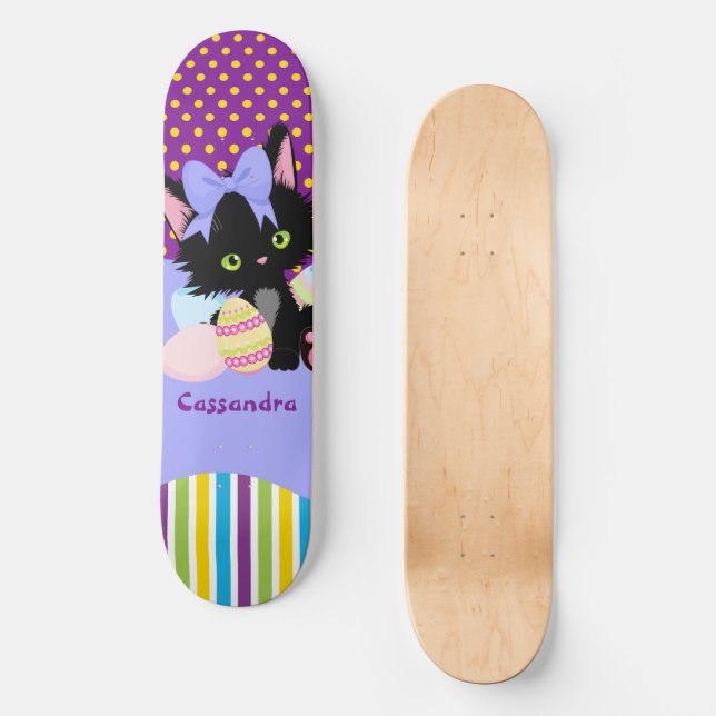 Skateboard Huevos de pascua de gatito negro y rayas (Anverso)