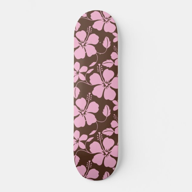 SKATEBOARD HULA HAWAIANA (HIBISCO) MARRÓN/ROSA (Anverso)