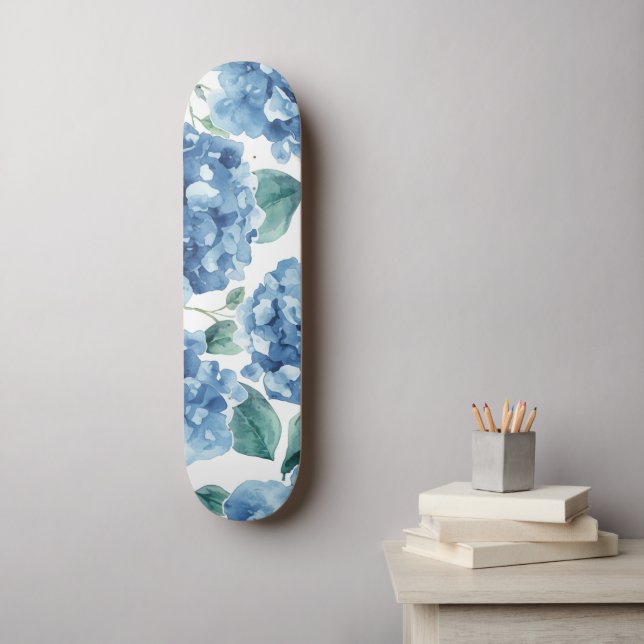 Skateboard Hydrangea Blues | Patrón de flores de flores de ac (Arte de la pared)