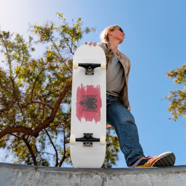 Skateboard Icono de pincel de bandera de Albania, bandera nac (Exterior 1)