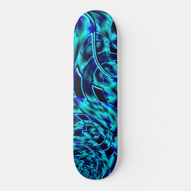 Skateboard Ilusión metálica y torcida, imagen de azul a verde (Anverso)