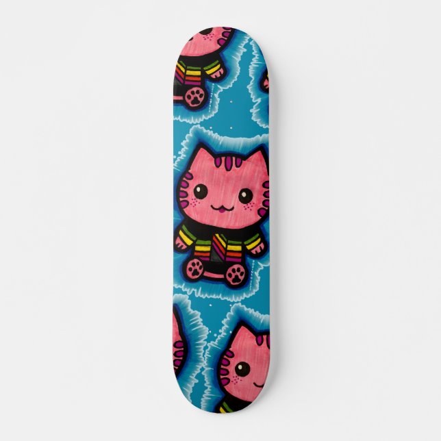 Skateboard Ilusión óptica de gato Gato Gato Gato Gatito Rosa  (Anverso )