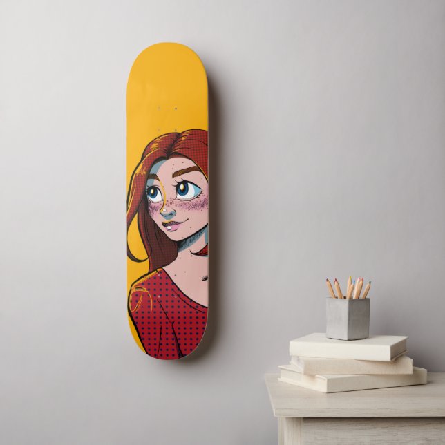 Skateboard Ilustracion Chica Cute Brunette Anime (Arte de la pared)