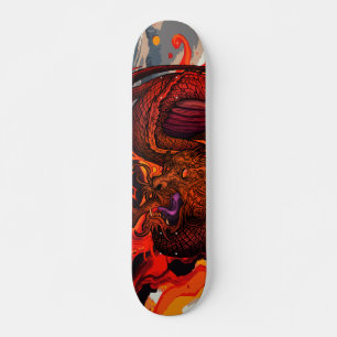 Skateboard Ilustración de arte de dragón naranja rojo ardient