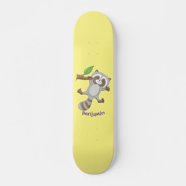 Skateboard Ilustracion de bebé de raccoon feliz lindo (Anverso )