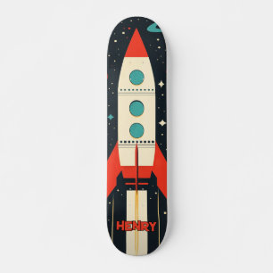 Skateboard Ilustracion de cohete espacial retro