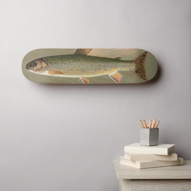 Skateboard Ilustracion de cosecha de peces de trucha rodada e (Arte de pared (horz))