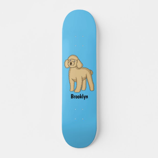 Skateboard Ilustración de dibujos animados de caniche marrón  (Anverso )