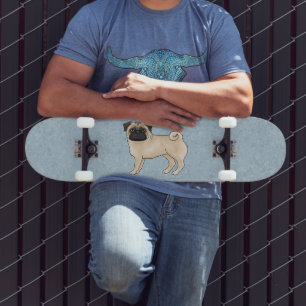 Skateboard Ilustración de dibujos animados de perro pug cerva