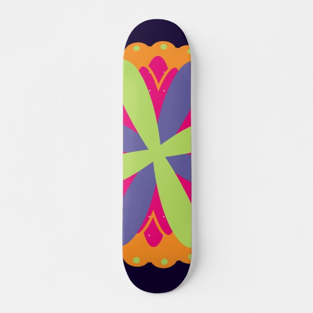 Skateboard ilustración de formas florales naranjas (Anverso )
