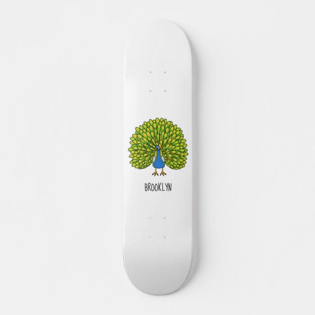 Skateboard Ilustracion de pájaro pavo real (Anverso )
