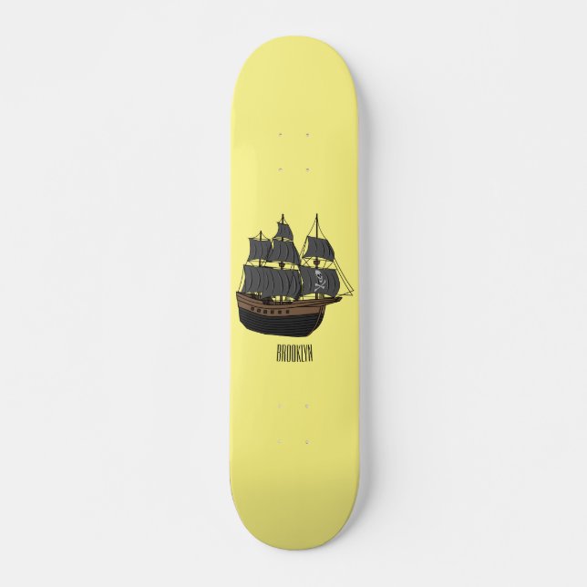 Skateboard Ilustracion de personalizado de buques piratas (Anverso )