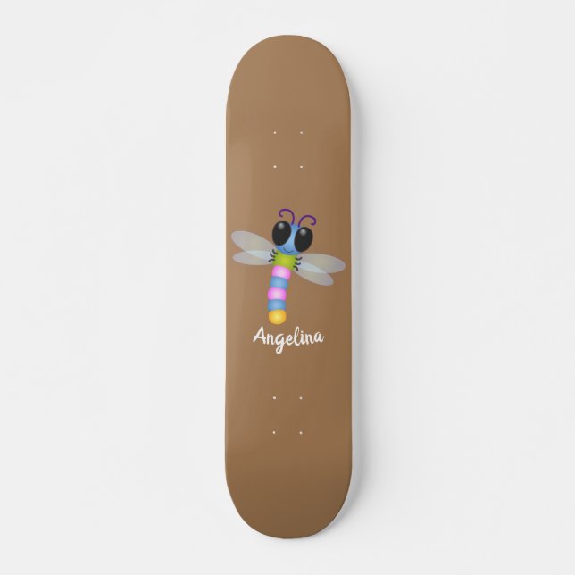 Skateboard Ilustracion de personalizado de libélula azul y ro (Anverso )