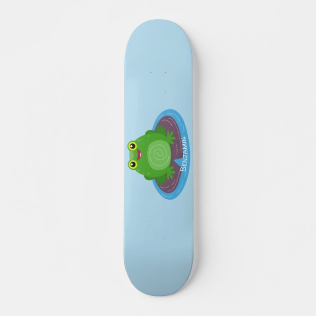 Skateboard Ilustracion de personalizado de rana verde alegre (Anverso )