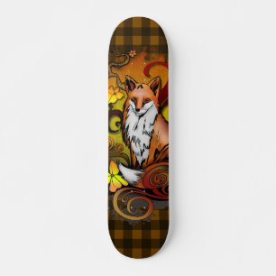 Skateboard Ilustración de Plaid Amarillo Oscuro de Zorro de O