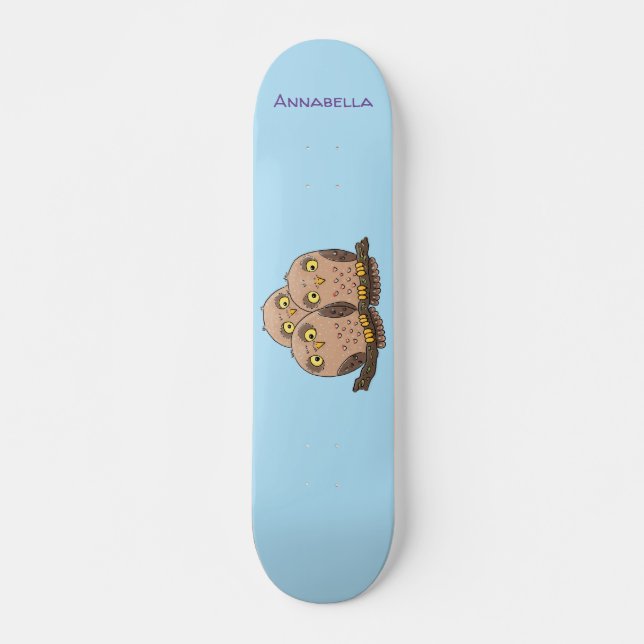 Skateboard Ilustracion de trío de búho lindo (Anverso )