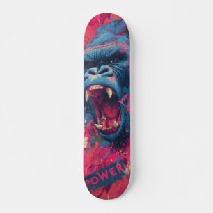 Skateboard Ilustración de un gorila rugiendo en color vibrant