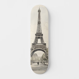 Skateboard Ilustración de viaje antigua de París