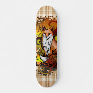 Skateboard Ilustración de zorro de otoño a cuadros en la natu
