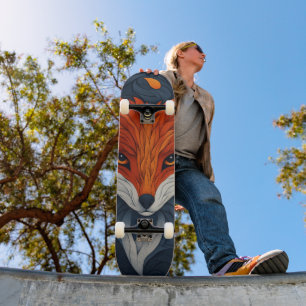 Skateboard Ilustración de zorro estilizado con fondo floral