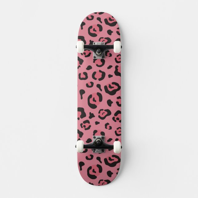Skateboard Ilustracion del animal del rosa del leopardo (Anverso)