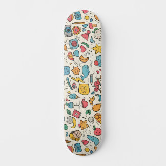 Skateboard Ilustración Doodle Kawaii Ecléctica con Gatos