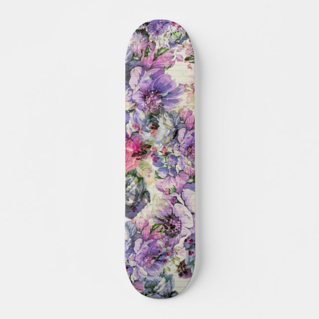 Skateboard Ilustracion floral de la lavanda rosada bohemia (Anverso )