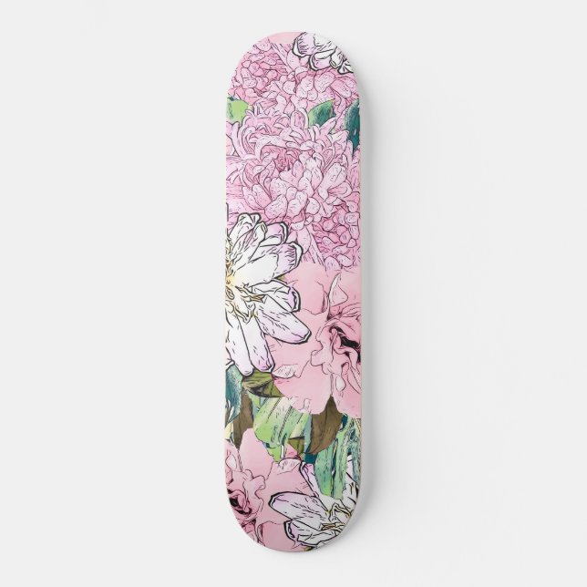 Skateboard Ilustracion floral rosa y blanca de Rubor (Anverso)