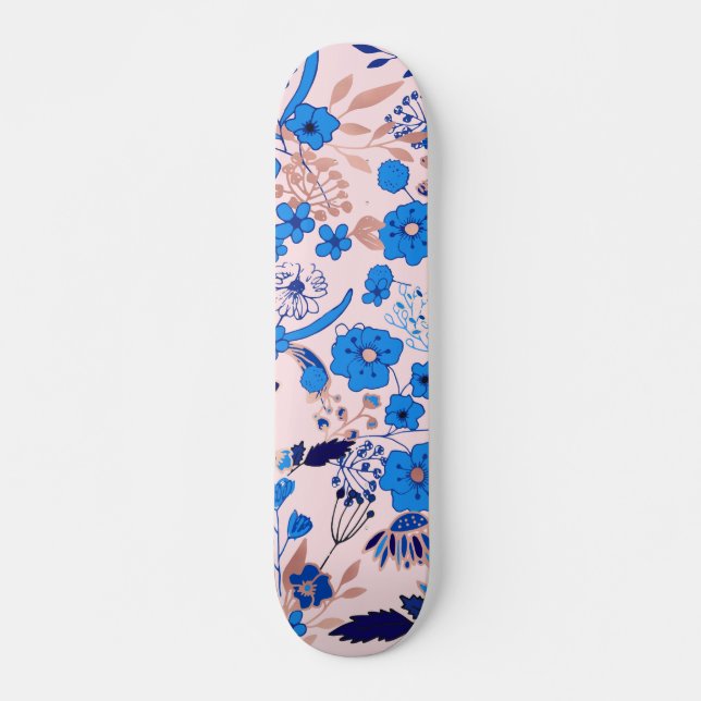 Skateboard Ilustracion floral rosado azul azul bonito de (Anverso )