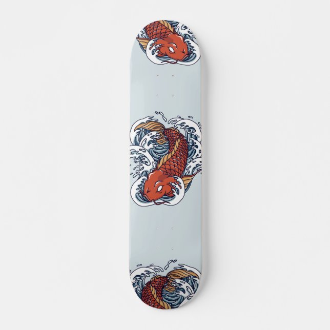 Skateboard Ilustracion japonés rojo de peces Koi (Anverso )