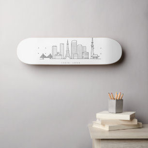 Skateboard Ilustración minimalista del horizonte de Tokio