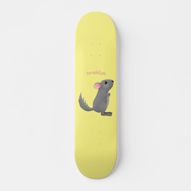 Skateboard Ilustracion personalizado chinchilla gris suave (Anverso )
