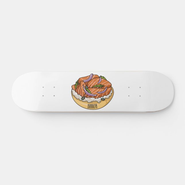 Skateboard Ilustracion personalizado de bagel de Salmon (Horz)