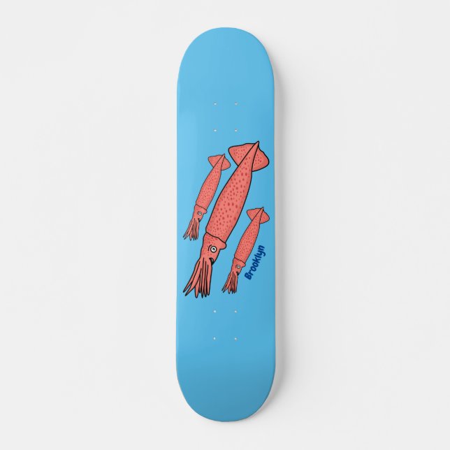 Skateboard Ilustracion personalizado de calamar rosa feliz (Anverso )