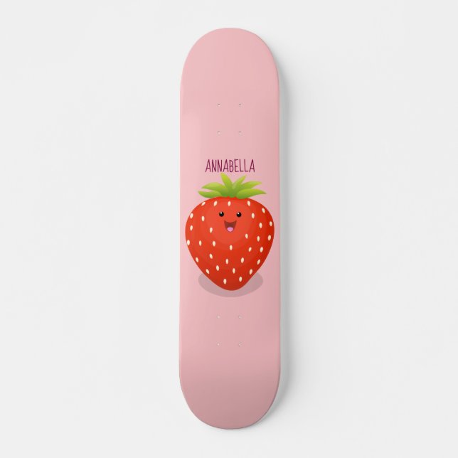 Skateboard Ilustracion personalizado de fresa cute kawaii (Anverso )
