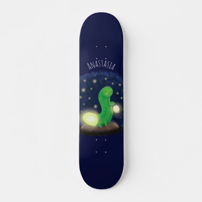 Skateboard Ilustracion personalizado de gusano de brillo verd (Anverso )