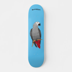 Skateboard Ilustracion personalizado de loro gris africano