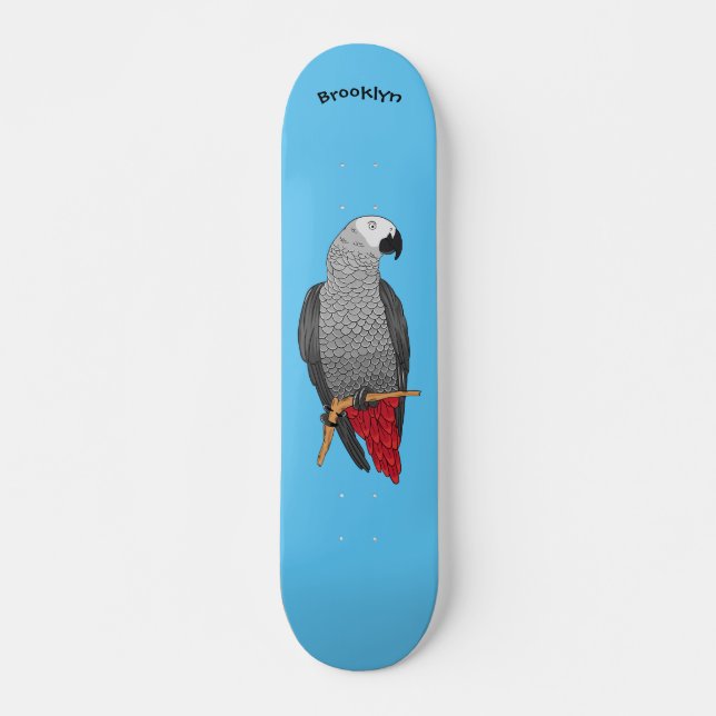 Skateboard Ilustracion personalizado de loro gris africano (Anverso )