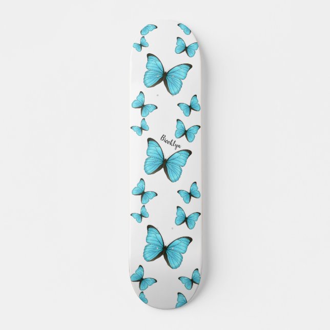 Skateboard Ilustracion personalizado de mariposas morfo (Anverso )