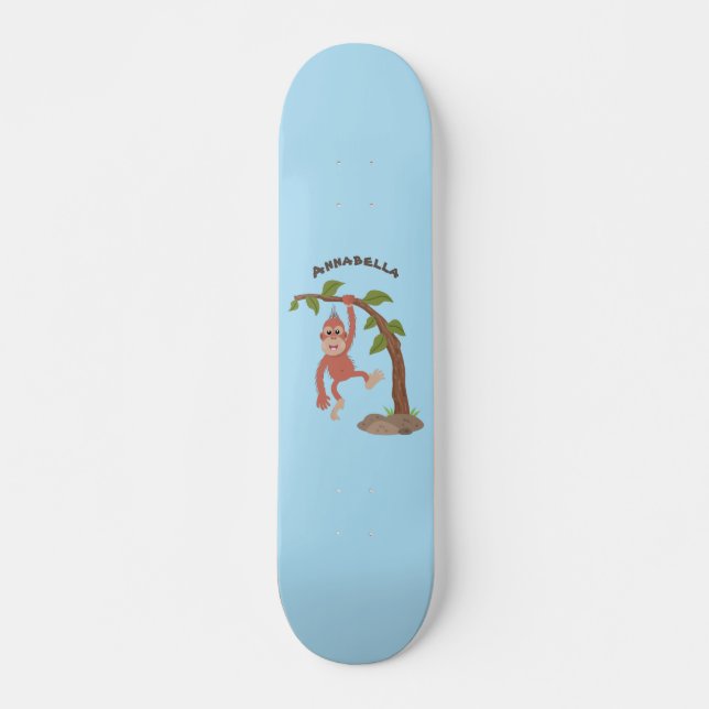 Skateboard Ilustracion personalizado de orangután bebé feliz (Anverso )