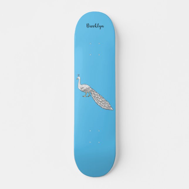 Skateboard Ilustracion personalizado de pavo real blanco (Anverso )