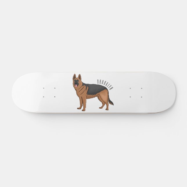 Skateboard Ilustracion personalizado de perro pastor alemán (Horz)