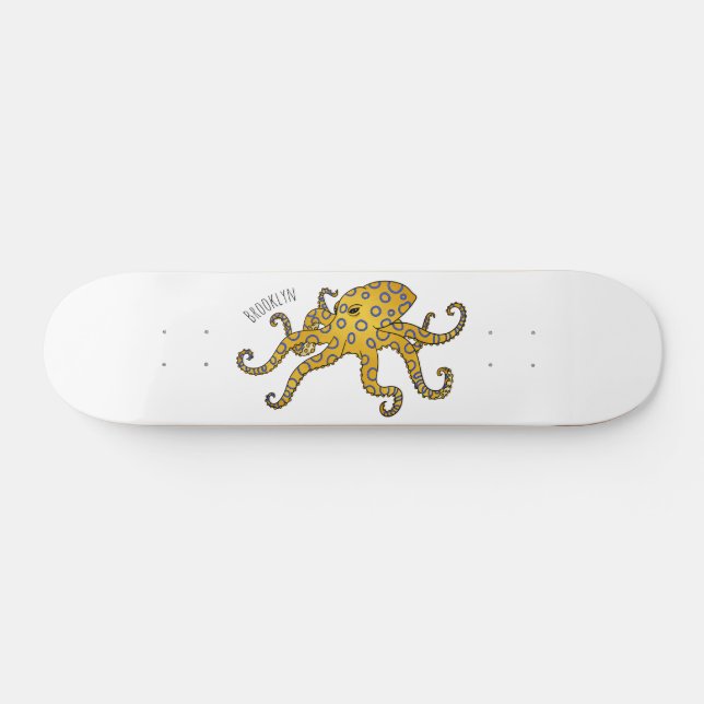 Skateboard Ilustracion personalizado de pulpo de anillo azul (Horz)