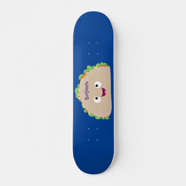 Skateboard Ilustracion personalizado de taco alegre sonriente (Anverso )