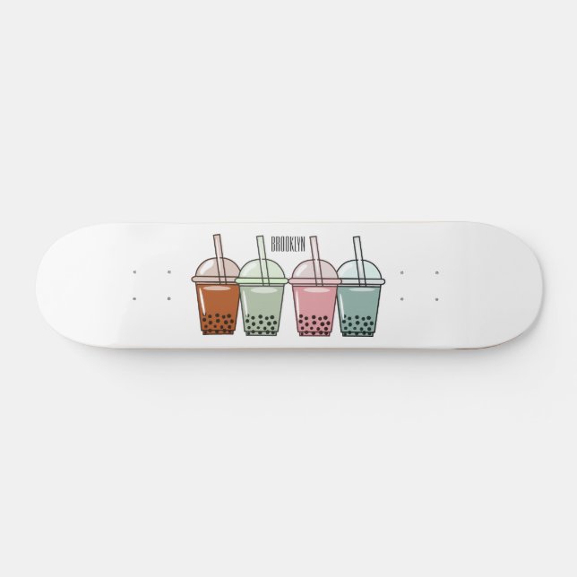 Skateboard Ilustracion personalizado de té de burbujas (Horz)